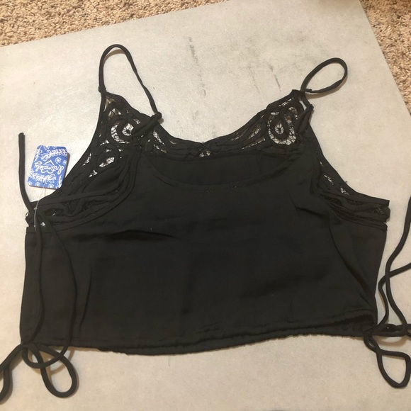 FREE PEOPLE Crochet-trim Blouson Brami Top Black - Picture 4 of 4